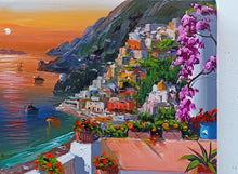 Load image into Gallery viewer, Positano painting, by Silvio Valli painter &quot;Sunset on Positano&quot;,Italian painting,Amalfitan Coast
