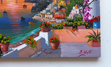 Load image into Gallery viewer, Positano painting, by Silvio Valli painter &quot;Sunset on Positano&quot;,Italian painting,Amalfitan Coast
