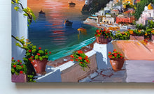 Load image into Gallery viewer, Positano painting, by Silvio Valli painter &quot;Sunset on Positano&quot;,Italian painting,Amalfitan Coast
