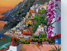 Load image into Gallery viewer, Positano painting, by Silvio Valli painter &quot;Sunset on Positano&quot;,Italian painting,Amalfitan Coast
