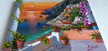 Load image into Gallery viewer, Positano painting, by Silvio Valli painter &quot;Sunset on Positano&quot;,Italian painting,Amalfitan Coast
