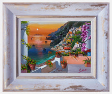 Load image into Gallery viewer, Positano painting, by Silvio Valli painter &quot;Sunset on Positano&quot;,Italian painting,Amalfitan Coast
