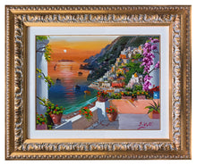 Load image into Gallery viewer, Positano painting, by Silvio Valli painter &quot;Sunset on Positano&quot;,Italian painting,Amalfitan Coast
