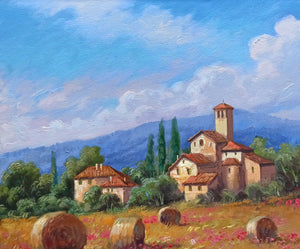 Tuscany painting by Domenico Ronca painter "A summer day",Italian painter,Toscana landscape