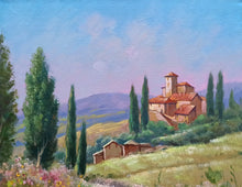 Load image into Gallery viewer, Tuscany painting by Domenico Ronca painter &quot;The flowery path&quot; canvas original Toscana landscape
