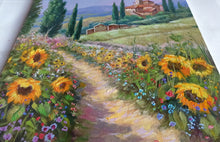 Load image into Gallery viewer, Tuscany painting by Domenico Ronca painter &quot;The flowery path&quot; canvas original Toscana landscape
