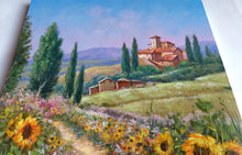 Load image into Gallery viewer, Tuscany painting by Domenico Ronca painter &quot;The flowery path&quot; canvas original Toscana landscape
