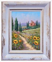 Load image into Gallery viewer, Tuscany painting by Domenico Ronca painter &quot;The flowery path&quot; canvas original Toscana landscape
