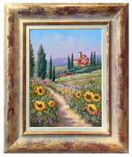 Load image into Gallery viewer, Tuscany painting by Domenico Ronca painter &quot;The flowery path&quot; canvas original Toscana landscape
