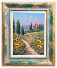 Load image into Gallery viewer, Tuscany painting by Domenico Ronca painter &quot;The flowery path&quot; canvas original Toscana landscape
