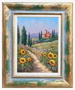 Tuscany painting by Domenico Ronca painter "The flowery path" canvas original Toscana landscape