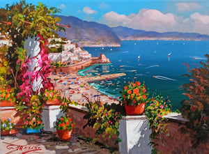 Amalfi painting by Gio Sannino painter "Pointview on the coast" landscape original canvas artwork Italy