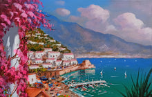 Load image into Gallery viewer, Amalfi painting by Gio Sannino painter &quot;Flowey terrace - vertical version&quot; original canvas Italy
