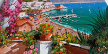 Load image into Gallery viewer, Amalfi painting by Gio Sannino painter &quot;Flowey terrace - vertical version&quot; original canvas Italy
