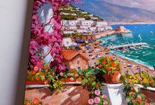 Load image into Gallery viewer, Amalfi painting by Gio Sannino painter &quot;Flowey terrace - vertical version&quot; original canvas Italy
