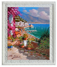 Load image into Gallery viewer, Amalfi painting by Gio Sannino painter &quot;Flowey terrace - vertical version&quot; original canvas Italy
