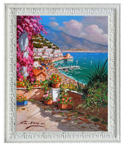 Amalfi painting by Gio Sannino painter "Flowey terrace - vertical version" original canvas Italy