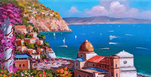 Positano painting by Gio Sannino painter "View from the terrace" landscape original canvas artwork Italy