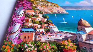 Positano painting by Gio Sannino painter "View from the terrace" landscape original canvas artwork Italy