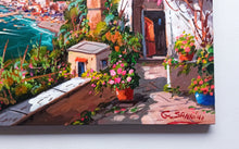 Load image into Gallery viewer, Sorrento painting by Gio Sannino painter &quot;Flowery house on the coast&quot; landscape original canvas artwork Italy
