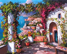 Load image into Gallery viewer, Positano painting by Gio Sannino painter &quot;Window on the sea&quot; landscape original canvas artwork Italy

