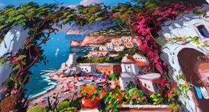 Positano painting by Gio Sannino painter "Window on the sea" landscape original canvas artwork Italy