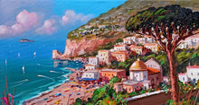 Load image into Gallery viewer, Positano painting by Gio Sannino painter &quot;Walkway on the coast&quot; landscape original canvas artwork Italy
