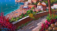 Load image into Gallery viewer, Positano painting by Gio Sannino painter &quot;Walkway on the coast&quot; landscape original canvas artwork Italy
