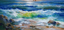 Load image into Gallery viewer, Sea painting by Mario Smeraglia &quot;Swell at sunset&quot; original artwork canvas Italian painter
