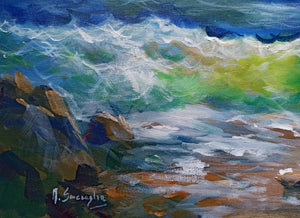 Sea painting by Mario Smeraglia "Swell at sunset" original artwork canvas Italian painter