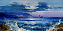 Load image into Gallery viewer, Sea painting by Mario Smeraglia &quot;Evening storm&quot; original artwork canvas Italian painter
