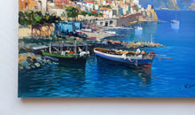 Load image into Gallery viewer, Amalfi painting by Vincenzo Somma &quot;Fishing boats&quot; original canvas Italian painter
