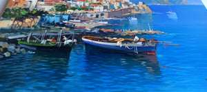 Amalfi painting by Vincenzo Somma "Fishing boats" original canvas Italian painter