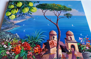 Ravello painting by Vincenzo Somma "Nature on the coast" original canvas artwork Italy