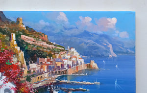 Amalfi painting by Vincenzo Somma "Seaside lookout" original canvas artwork Italy Amalfitan Coast