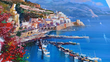 Load image into Gallery viewer, Amalfi painting by Vincenzo Somma &quot;Seaside lookout&quot; original canvas artwork Italy Amalfitan Coast
