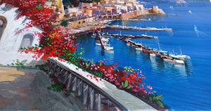 Amalfi painting by Vincenzo Somma "Seaside lookout" original canvas artwork Italy Amalfitan Coast