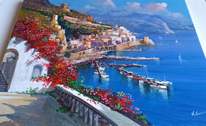 Amalfi painting by Vincenzo Somma "Seaside lookout" original canvas artwork Italy Amalfitan Coast