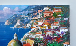 Positano painting by Vincenzo Somma painter "Pointview of the town" original canvas artwork Italy