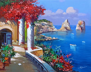 Capri painting by Vincenzo Somma "View of the Stacks" original canvas Italian painter