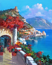 Load image into Gallery viewer, Amalfi painting by Vincenzo Somma &quot;Terrace on the sea vertical&quot; original canvas artwork Italy
