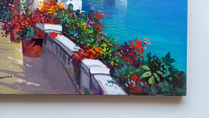 Amalfi painting by Vincenzo Somma "Terrace on the sea vertical" original canvas artwork Italy