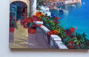 Amalfi painting by Vincenzo Somma "Terrace on the sea vertical" original canvas artwork Italy