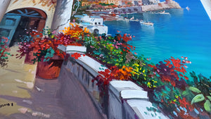 Amalfi painting by Vincenzo Somma "Terrace on the sea vertical" original canvas artwork Italy