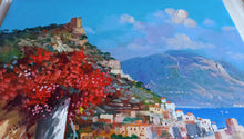 Load image into Gallery viewer, Amalfi painting by Vincenzo Somma &quot;Terrace on the sea vertical&quot; original canvas artwork Italy
