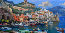 Load image into Gallery viewer, Amalfi painting by Vincenzo Somma painter &quot;Boats on the beach&quot; original canvas artwork southern Italy
