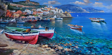 Load image into Gallery viewer, Amalfi painting by Vincenzo Somma painter &quot;Boats on the beach&quot; original canvas artwork southern Italy
