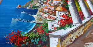 Positano painting by Vincenzo Somma painter "The town in bloom" original canvas artwork Italy
