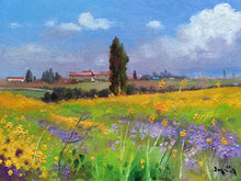 Load image into Gallery viewer, Tuscany painting, by Andrea Borella painter, &quot;Countryside with yellow flowers&quot;,Italy Toscana landscape
