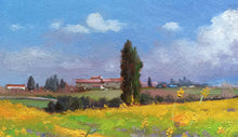 Load image into Gallery viewer, Tuscany painting, by Andrea Borella painter, &quot;Countryside with yellow flowers&quot;,Italy Toscana landscape
